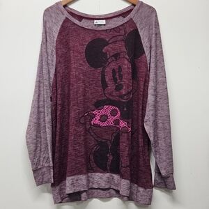 Disney Minnie Mouse Graphic Pullover LS Top Plus 1X Raglan Sleeve Sweatshirt